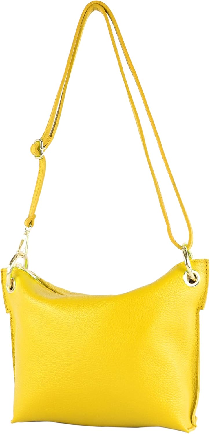 modamoda de - T243 - ital. Umhängetasche Klein Small aus Leder Sonnengelb, Sonnengelb