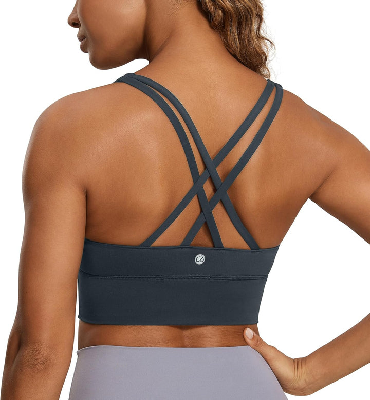 CRZ YOGA Damen Strappy Longline Sport BH - Ohne Bügel Gepolstert Sports Bra Yoga Workout Fitness Cro