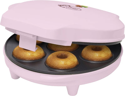 Bestron Donut Maker im Retro Design, Sweet Dreams, Antihaftbeschichtung, 700 Watt, Farbe: Rosa