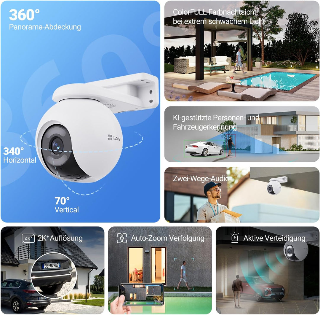EZVIZ 4MP WLAN Überwachungskamera Aussen, 30m ColorX-Nachtsicht, 360° PTZ Überwachung Kamera Outdoor