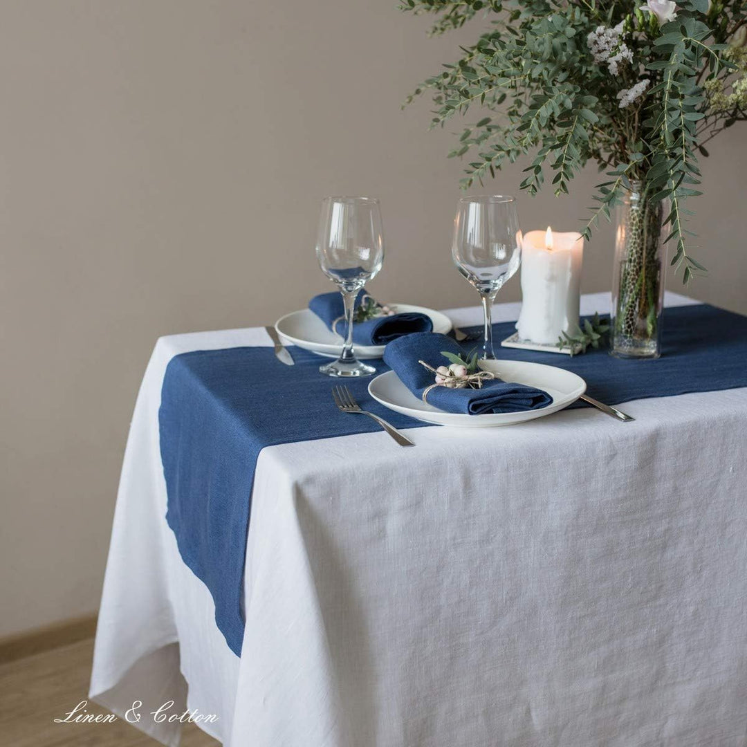 Linen &amp; Cotton Tischläufer Stoff Tischband Tischdeko Hygge 100% Leinen, Dunkelblau Blau (40 x 300 cm