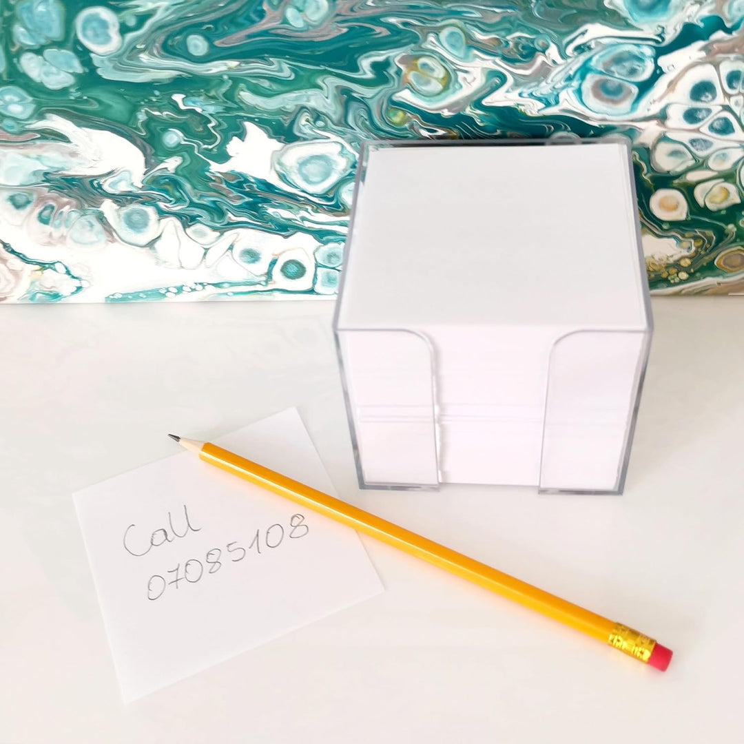 D.RECT Zettelbox Zettelkasten Kunststoff, 85x85x80mm circa700blatt, Weissgefüllt, 6 Stück Ersatzpapi