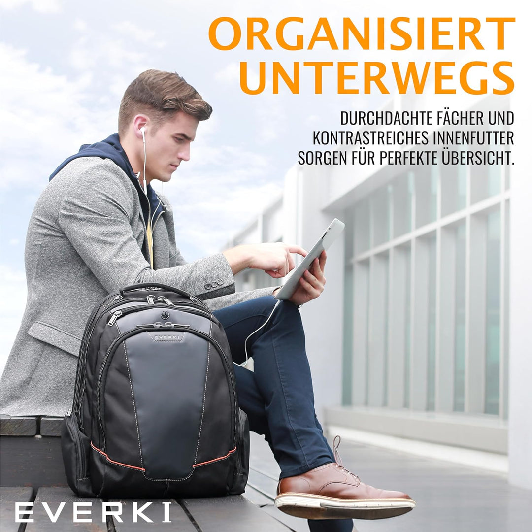 Everki Flight Business Laptop Rucksack 28,5 L für 16-Zoll Laptops – geräumiger Reise- & Arbeitsrucks