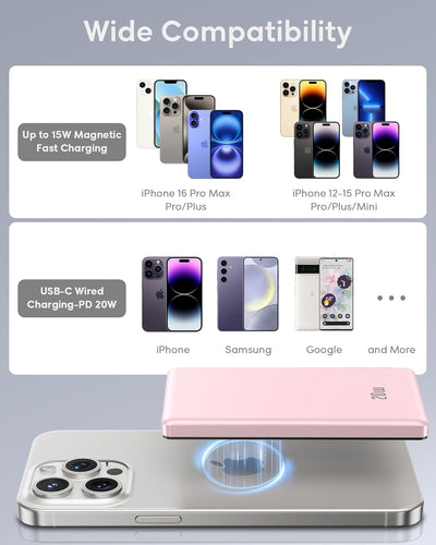 Ultra Slim iPhone Powerbank für Magsafe, Ntaanoo Magnetische Power Bank Induktives Laden 5000mAh, 20