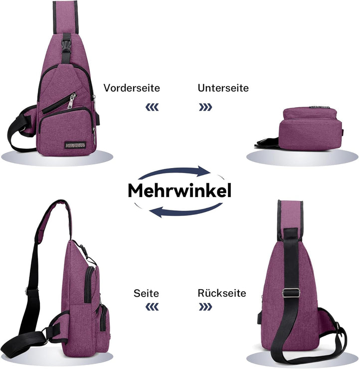 VARLIVOO Herren Sling Bag mit USB Port Crossbody Bag Diebstahlsicherung Schultertaschen Reise Wander