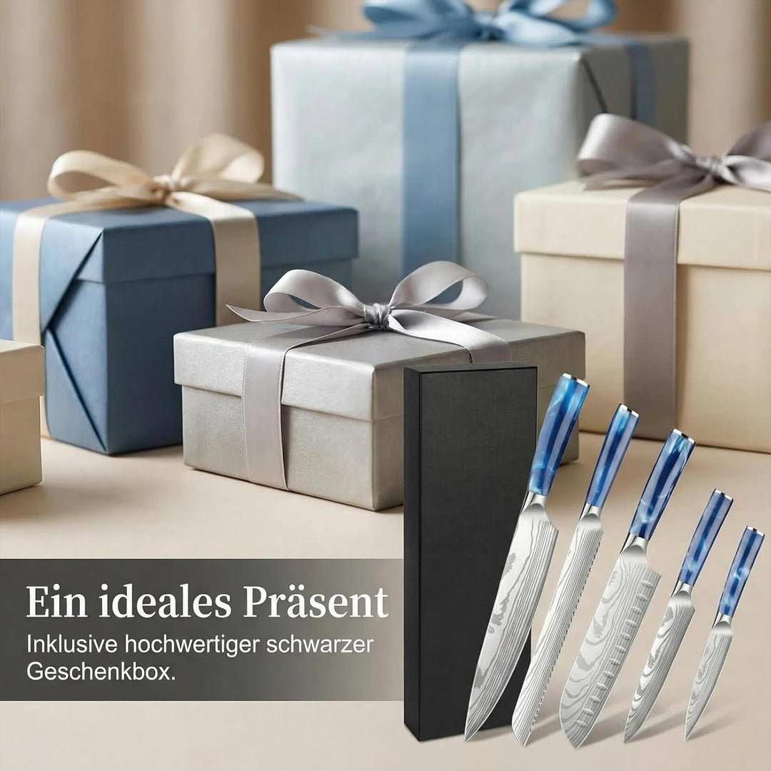 Messerset 5-tlg extrem scharfes Küchenmesser Set mit Ergonomischem Griff, inkl. Kochmesser, Brotmess