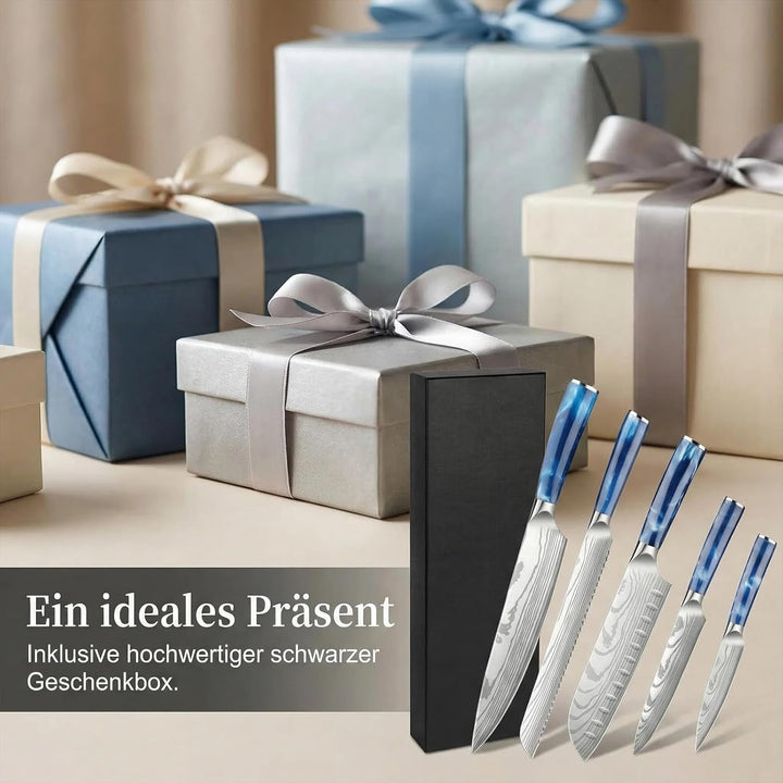 Messerset 5-tlg extrem scharfes Küchenmesser Set mit Ergonomischem Griff, inkl. Kochmesser, Brotmess