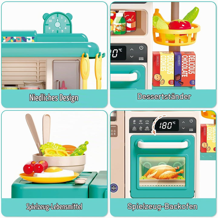 deAO Kinderküche “My Little Chef“ mit Sounds und Licht, Dampf, 50PCS kinderküche zubehör enthalt Ges