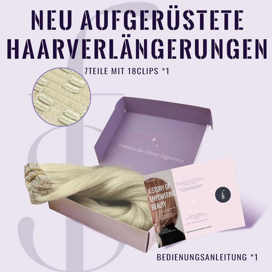 Fshine Echthaar Extensions Clip Weisse Blondine 40cm/16zoll Remy Haarverlängerung Echthaar Clip 120g