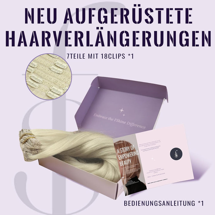 Fshine Echthaar Extensions Clip Weisse Blondine 40cm/16zoll Remy Haarverlängerung Echthaar Clip 120g