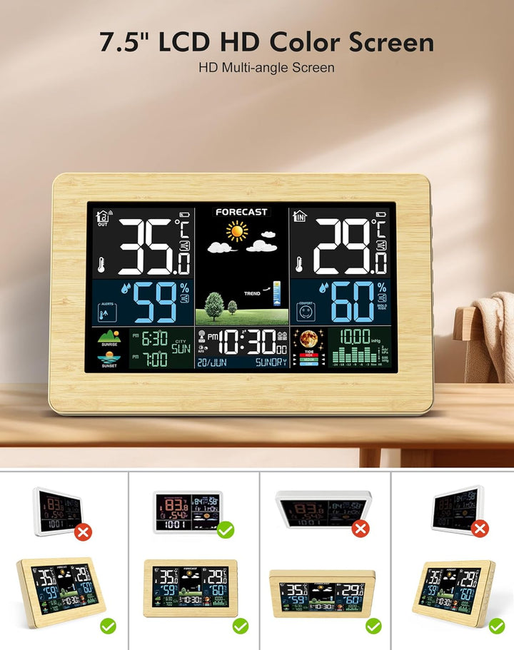 Wetterstation Funk mit Aussensensor, Farbdisplay, Wettervorhersage, Temperatur, Luftfeuchtigkeit, We