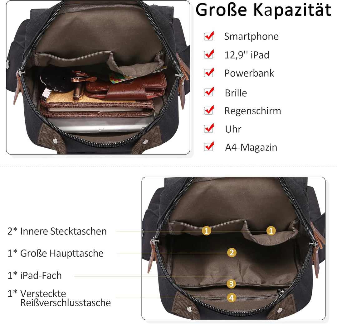 DORRISO Brusttasche Herren Mode Grosse Kapazität Schultertasche für 10,9 Zoll iPad mit Griff Mehrere