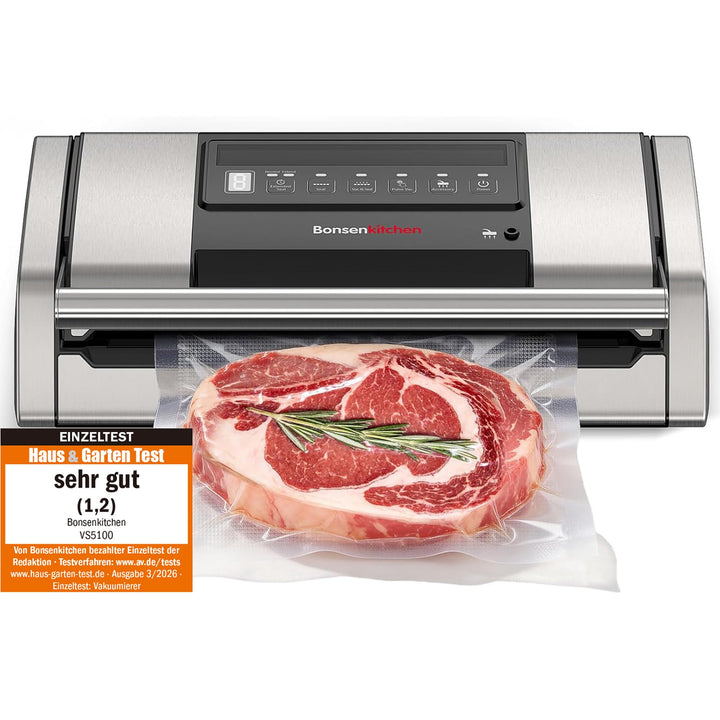 Bonsenkitchen Vakuumiergerät 15 L/min, Vakuumierer mit Beutelclip, Griffverriegelung und Integrierte