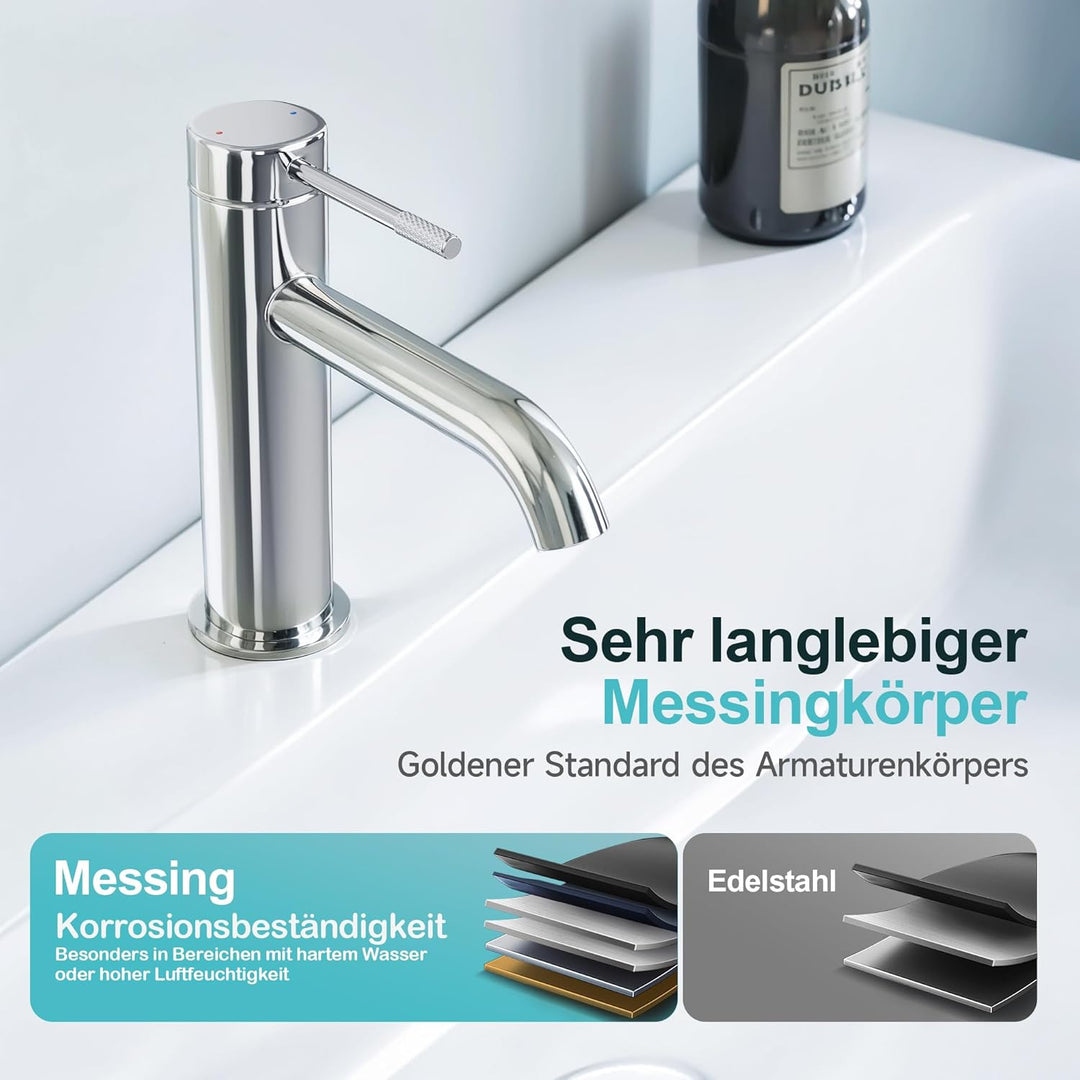 Wasserhahn Bad Einhebelmischer Waschtischarmatur für Badezimmer mit Auslaufhöhe 86 mm für Gäste-WC A