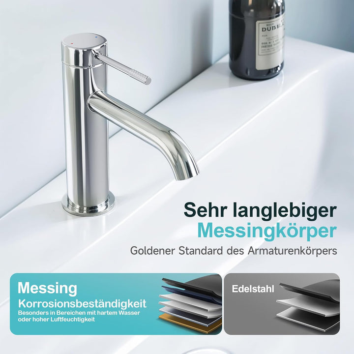 Wasserhahn Bad Einhebelmischer Waschtischarmatur für Badezimmer mit Auslaufhöhe 86 mm für Gäste-WC A