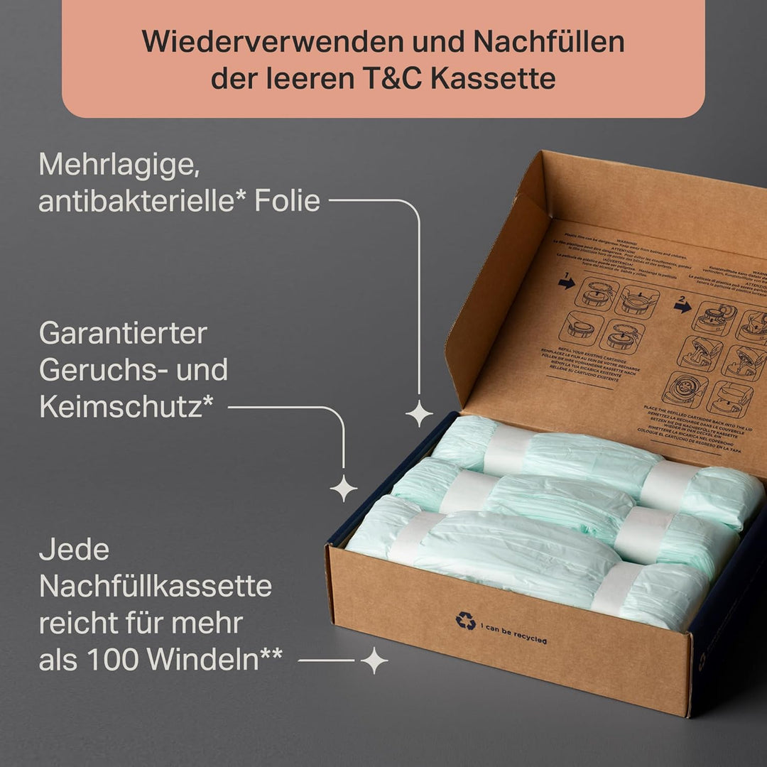 Tommee Tippee Twist & Click Windeleimer-Nachfüllungen, Packung mit 6, jeweils 10,5m, Mehrlagig, Anti