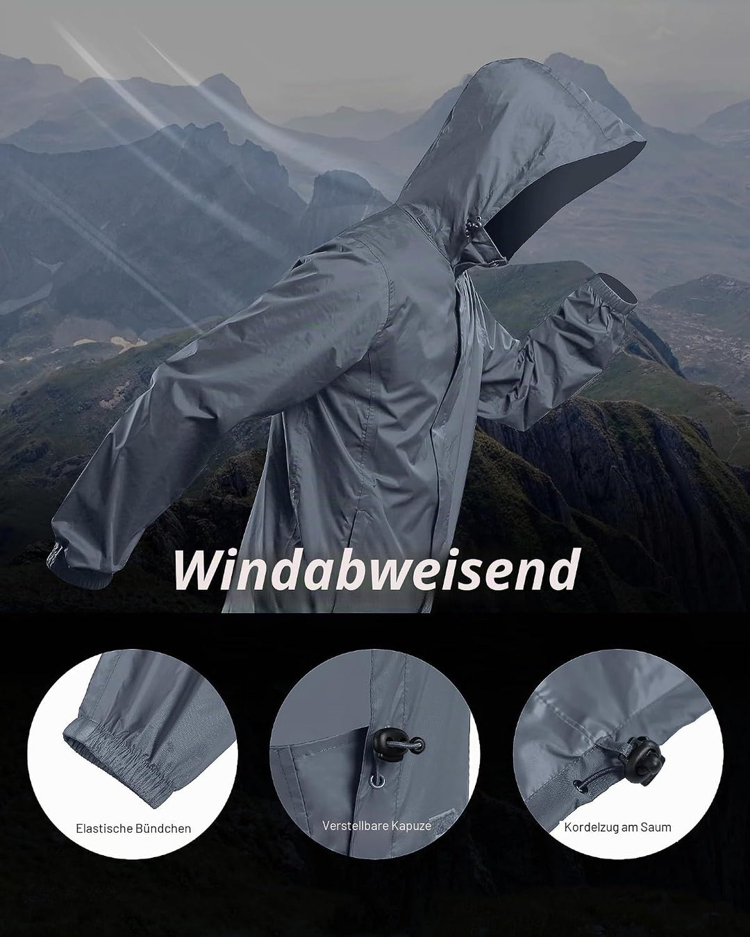 Outdoor Ventures Regenjacke Herren Wasserdicht Ultraleichte Dünne Faltbare Regenmantel Atmungsaktiv