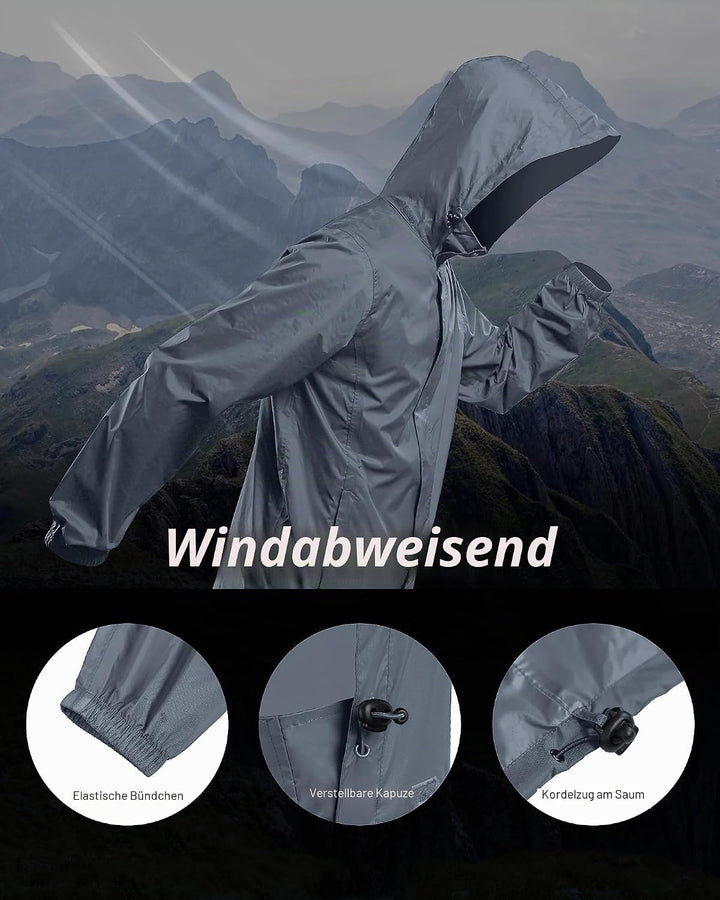 Outdoor Ventures Regenjacke Herren Wasserdicht Ultraleichte Dünne Faltbare Regenmantel Atmungsaktiv
