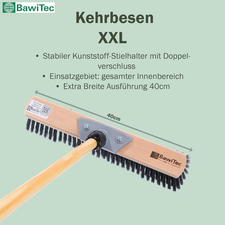 BawiTec XXL Zimmerbesen Set mit Stiel Kehrgarnitur Kehrset Saalbesen Kunsthaar Besen Holzstiel Kehrb