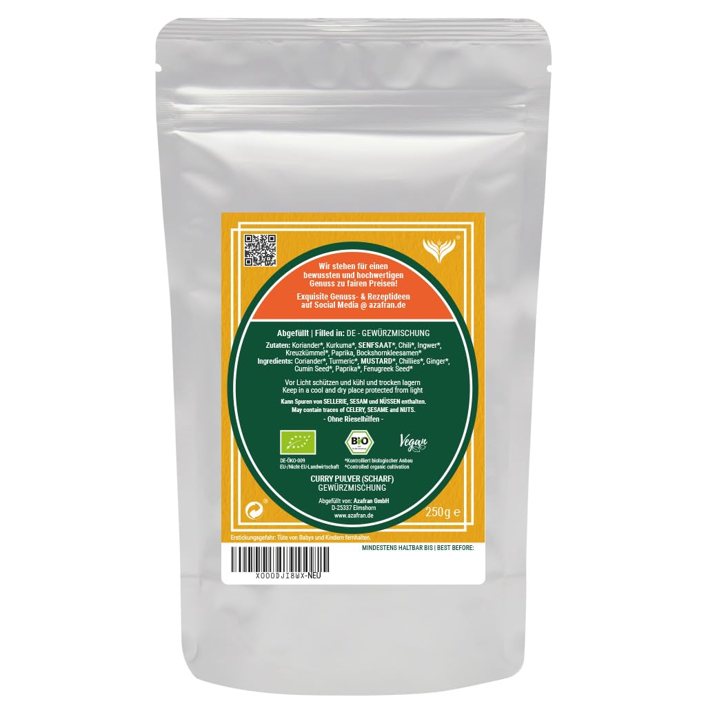Azafran BIO Edel Curry Currypulver indisch (scharf) Madras Richtung 500g 500 g (1er Pack), 500 g (1e