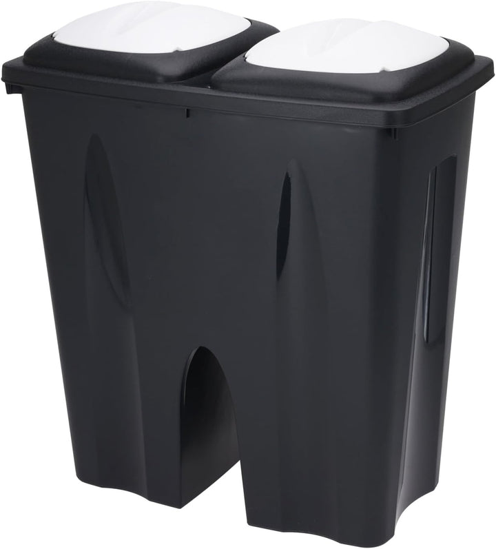Duo Abfalleimer Mülleimer Mülltrenner 2x 25L Kunststoff Schwarz/Weiss Abnehmbar Müllbehälter Abwasch
