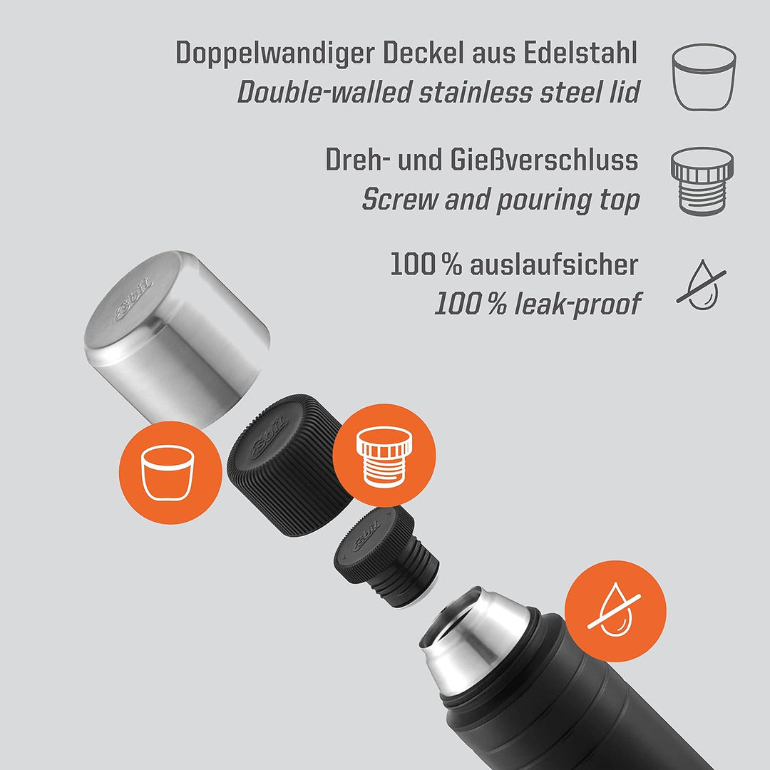 Esbit Isolierflasche Majoris mit Becher - Trinkflasche 500 ml aus Edelstahl in Schwarz - für warme u