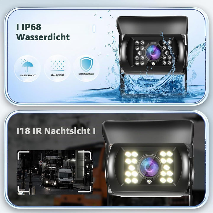 Hodozzy Rückfahrkamera Auto und 7 Zoll LCD Monitor Set, Nachtsicht Wasserdichtes Backup Kamera 12V-2