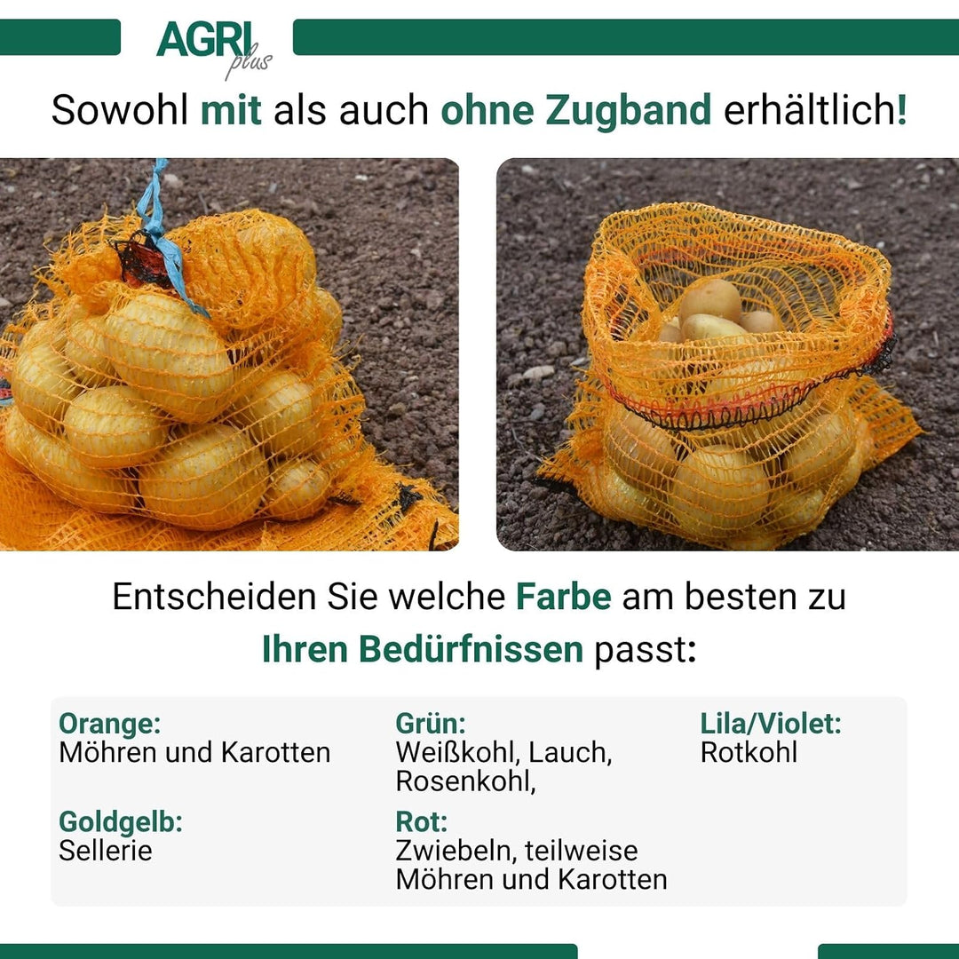 AGRI plus 100 Stück Gemüsesäcke rot mit Zugband I 50 x 80 cm I verschiedene Grössen I Grobmaschige R