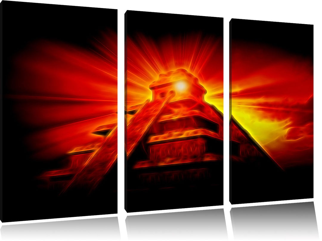 Pixxprint Maya Pyramide mit Sonnenuntergang als Leinwandbild/Grösse: 3 Teilig (120x80) cm/Wandbild/K