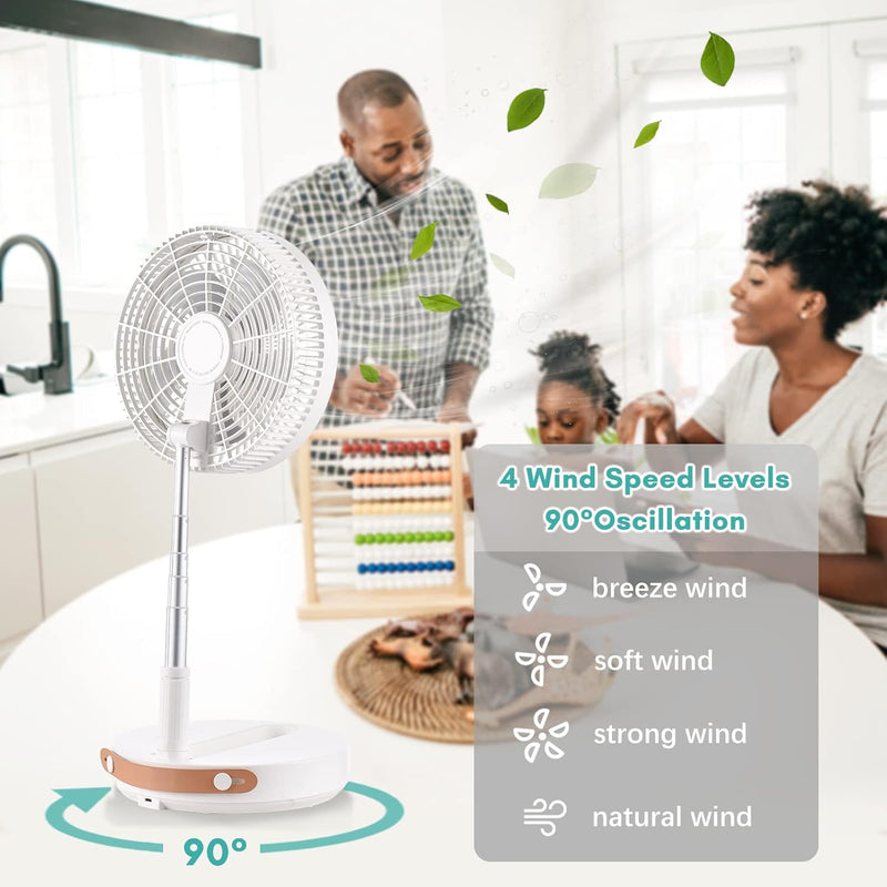 Sunydog Faltbarer Standventilator Ventilator Leise mit Fernbedienung, 10800mAh Akku | 4 Geschwindigk