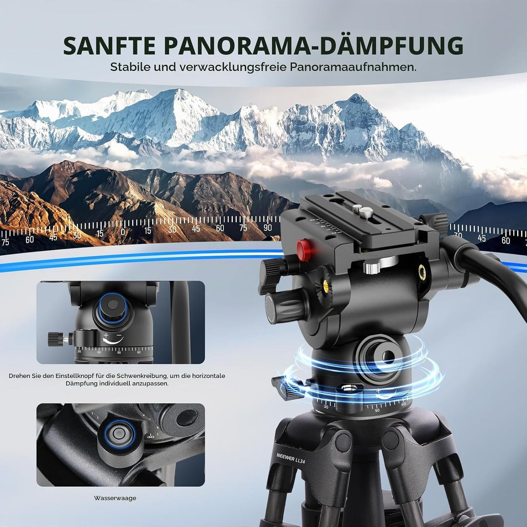 NEEWER LL34 78" Kamera Videostativ One Step Schnellspanner mit Dämpfungsflüssigkeitskopf robustes Ko