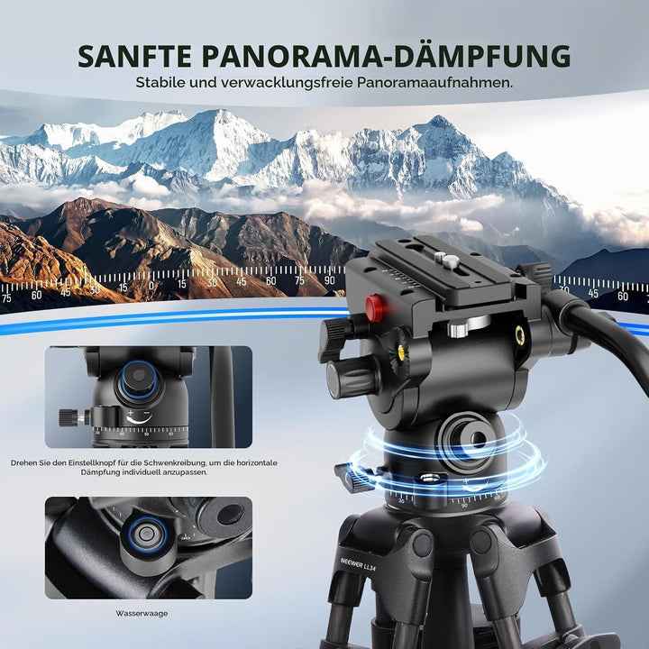NEEWER LL34 78" Kamera Videostativ One Step Schnellspanner mit Dämpfungsflüssigkeitskopf robustes Ko