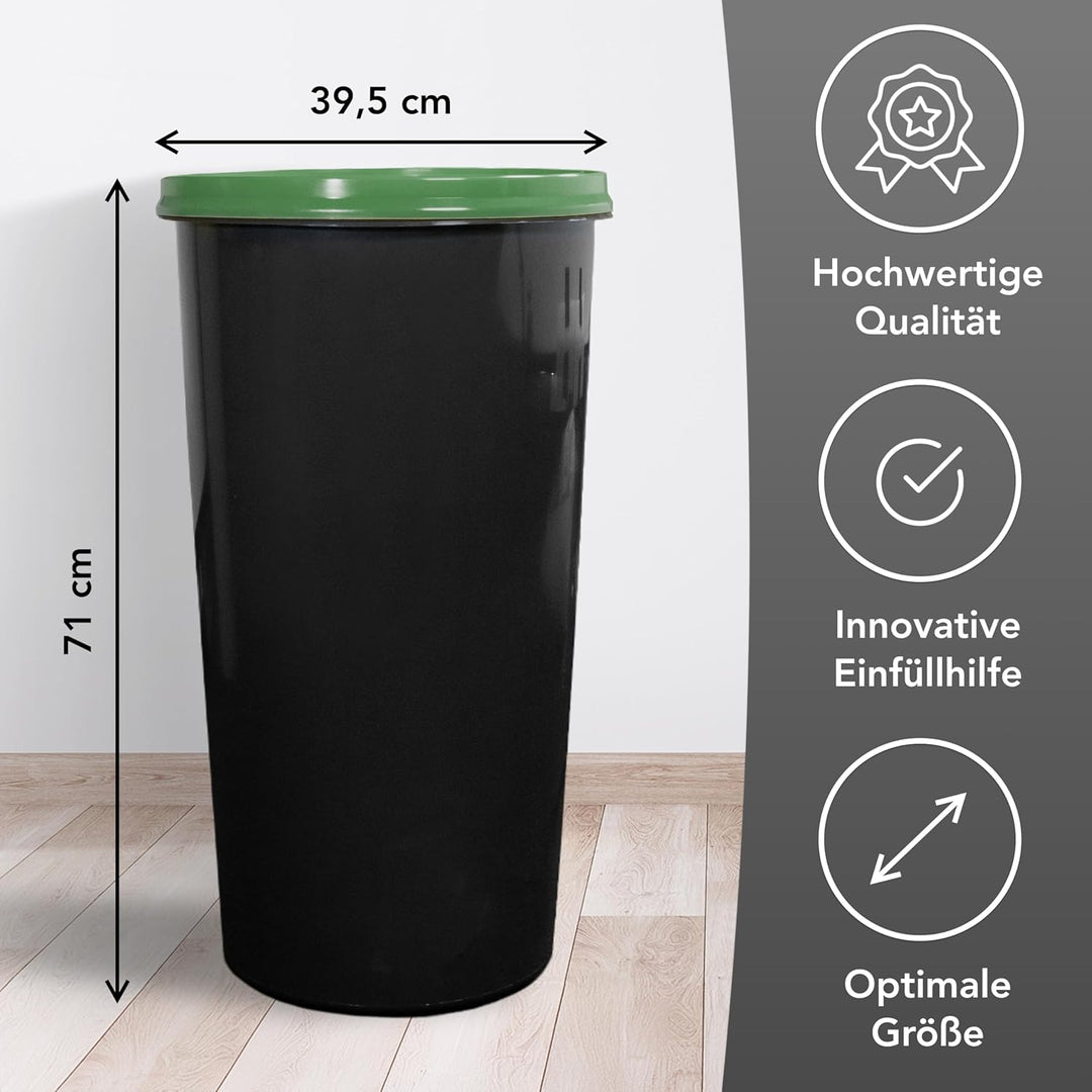 Mülleimer 60l mit geruchsdichtem Deckel (Grün), Gelber Sack Ständer, Made in Germany, Müllsackstände