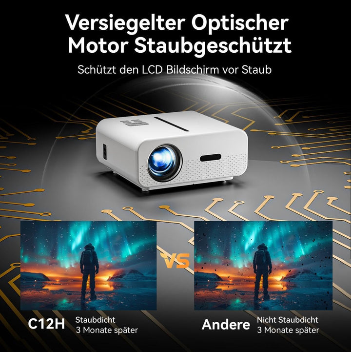 Beamer, Autofokus Beamer 6D 4P Trapezkorrektur Beamer 4K Heimkino Unterstützt, 20000 Lumen WiFi6 Vid