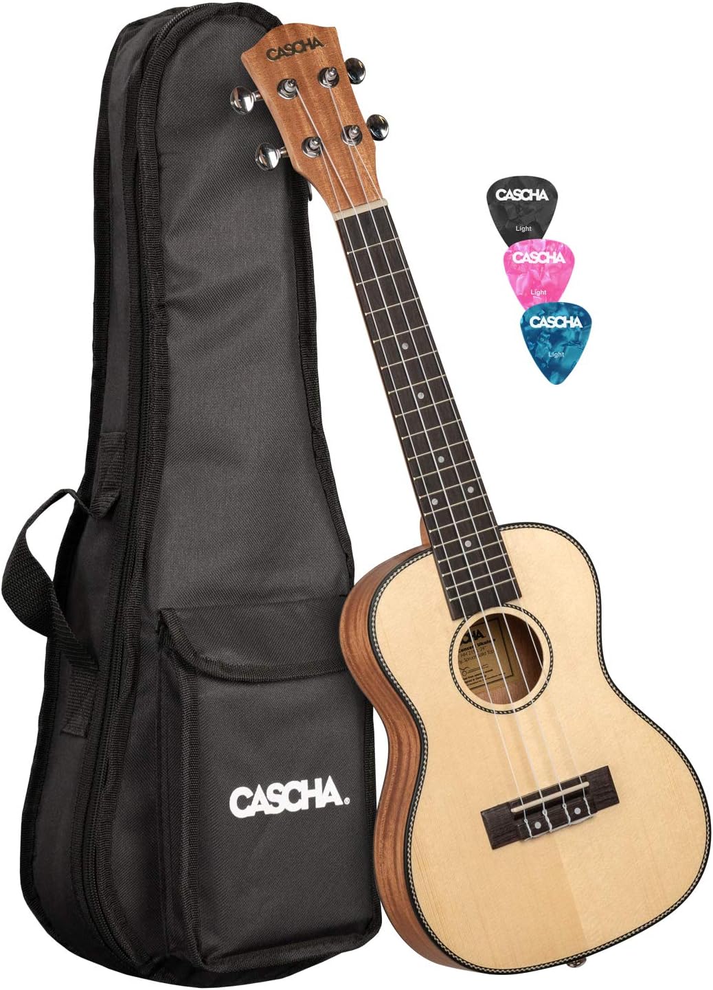 CASCHA Konzert Ukulele, Massive Fichtendecke, Solid Top, Hawaii Gitarre Set mit Aquila-Saiten, Zubeh