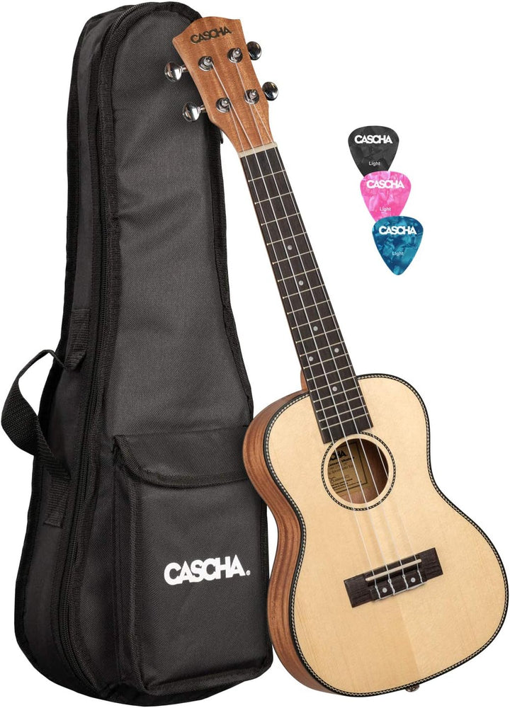 CASCHA Konzert Ukulele, Massive Fichtendecke, Solid Top, Hawaii Gitarre Set mit Aquila-Saiten, Zubeh