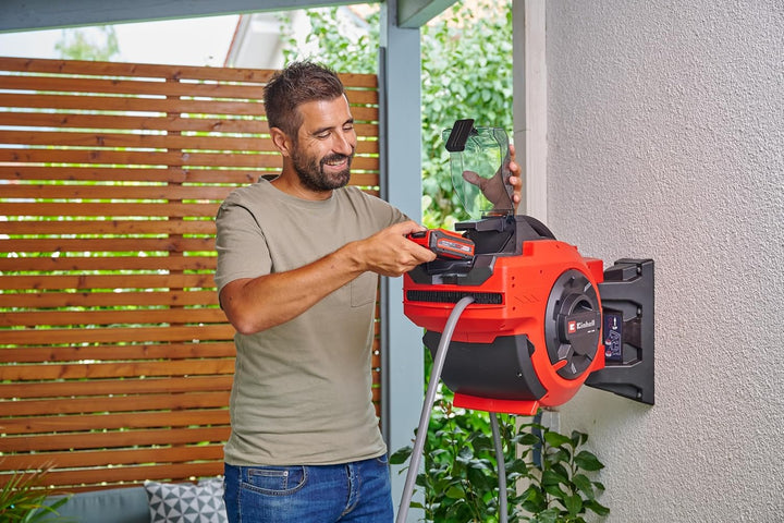 Einhell Akku-Schlauchtrommel GE-HR 18/30 WH Li-Solo (18 V, automatische Schlauchaufwicklung, 180° sc