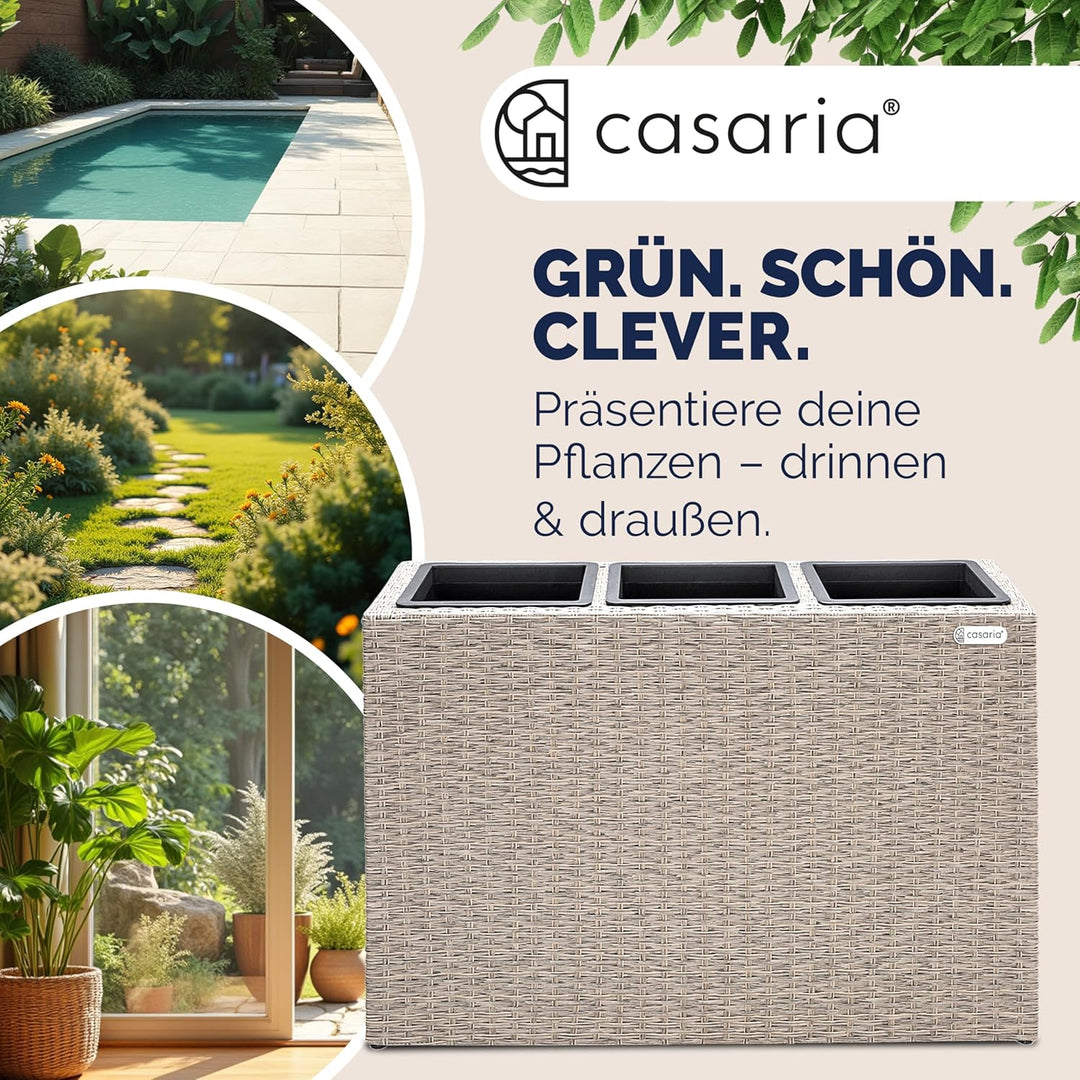 Casaria® Blumenkasten 3 Innentöpfe Polyrattan Herausnehmbar Wasserablauf Outdoor Rechteckig Pflanzka