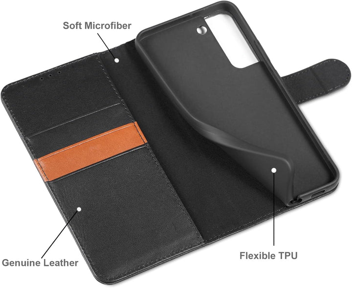 LENSUN Echtleder Hülle für Samsung Galaxy S22 Plus, Handyhülle [Echtes Leder][Magnetverschluss][RFID