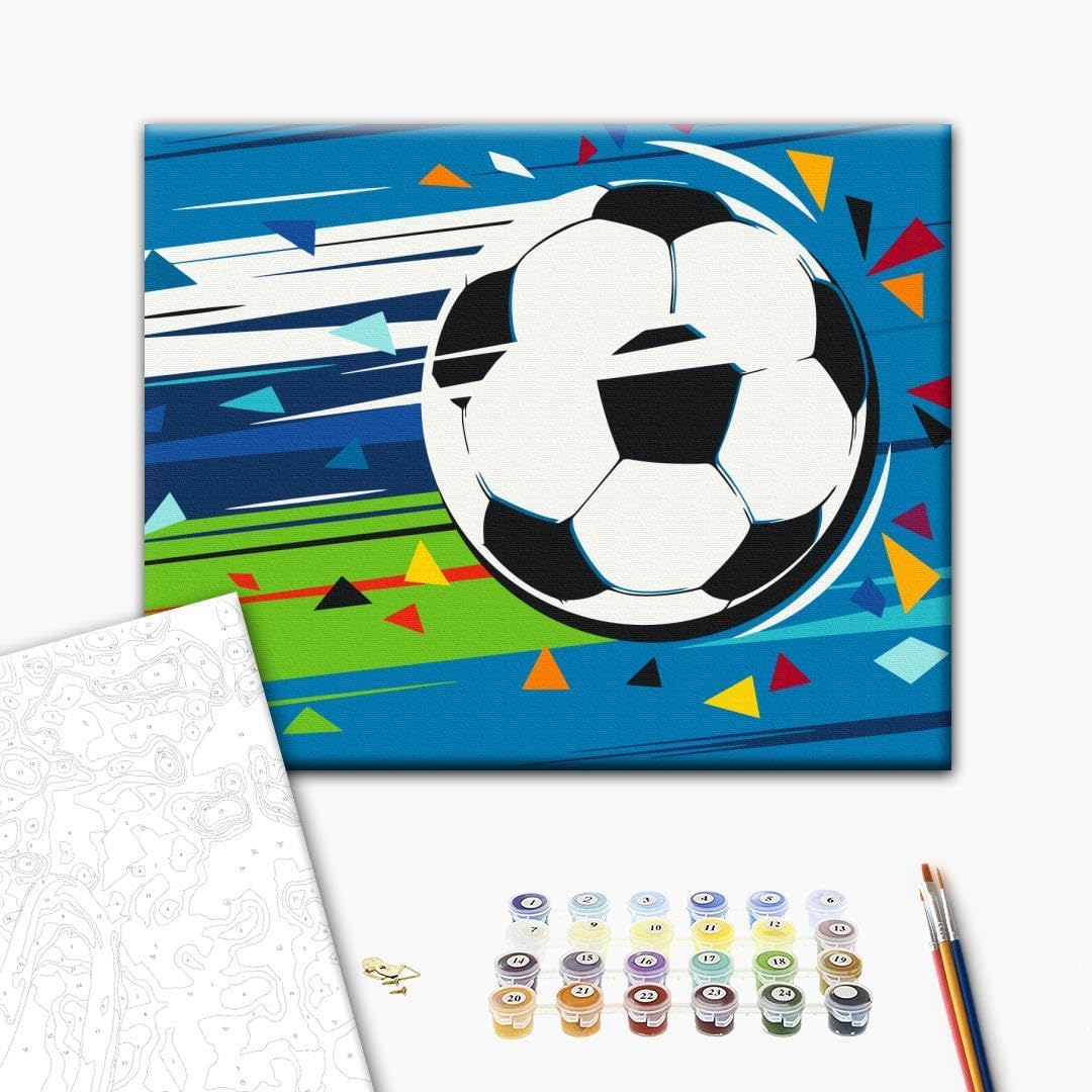 murando - Malen nach Zahlen Fussball 60x40 cm Malset mit Holzrahmen auf Leinwand für Erwachsene Kind