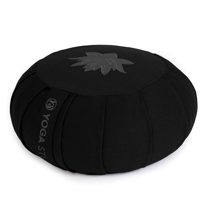 Yoga Studio YS/Zafu/Med/Cush/Black/Lot Meditationskissen, plissiert, rund, Buchweizen, Lotusblatt, S