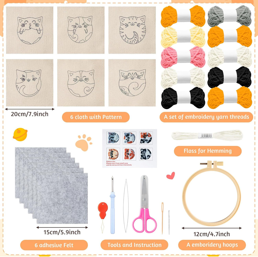 WATINC Punch Needle Untersetzer Kit Katze DIY Handwerk Stickerei Kit Easy Embroidery für Anfänger Co