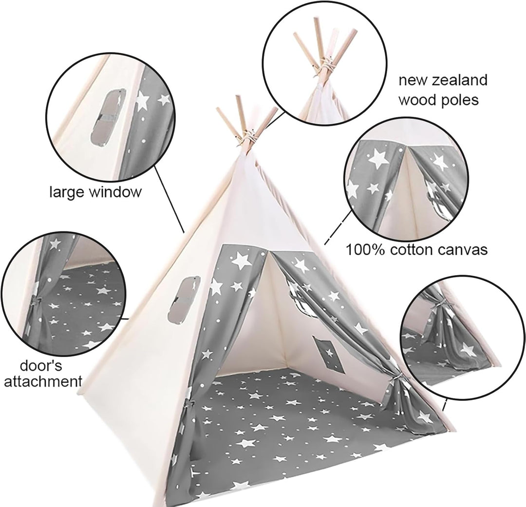 Lifemaison Kindertipi Spielzelt Polyester 120x120x130cm,Kinderzelt weiss Kindertipi im Montessori-St