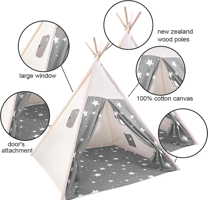 Lifemaison Kindertipi Spielzelt Polyester 120x120x130cm,Kinderzelt weiss Kindertipi im Montessori-St