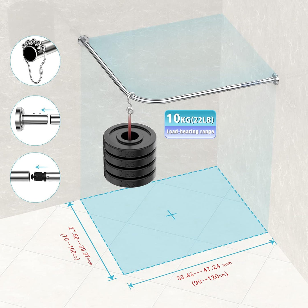 Misounda Duschvorhangstange L Form Ohne Bohren Ecke Halterung 70-100 x 90-120 cm - Duschstange Für D