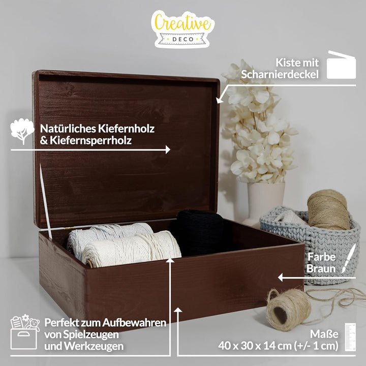 Creative Deco XL Braun Grosse Holzkiste Aufbewahrungsbox Spielzeug | 40 x 30 x 14 cm (+/- 1 cm) | Mi