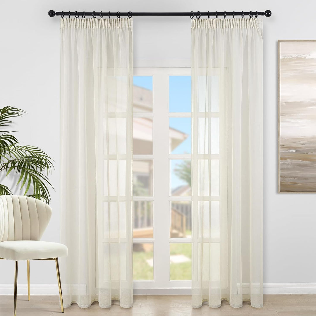 Topfinel Gardinen mit Kräuselband Vorhänge Leinen-Optik Transparent für Wohnzimmer Schlafzimmer Fens