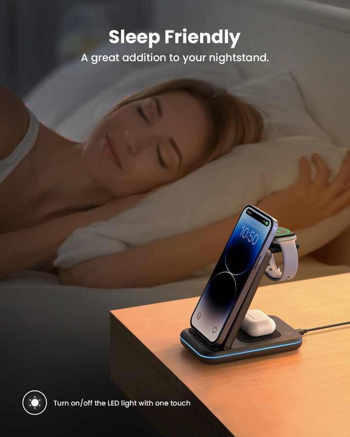 JoyGeek 3 in 1 Kabelloses Ladegerät, Faltbar Wireless Charger für i Phone 15/14/13/12/11/Pro Max/X/8