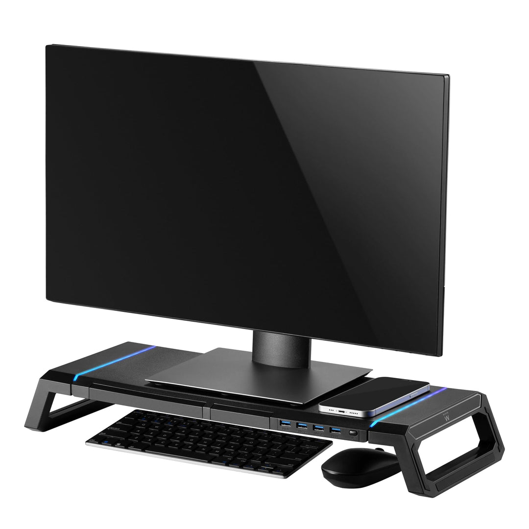 Ewent Monitorständer, RGB Monitor Riser, Klappbar, Smartphone- und Tablet-Halterung mit Ablagefach u
