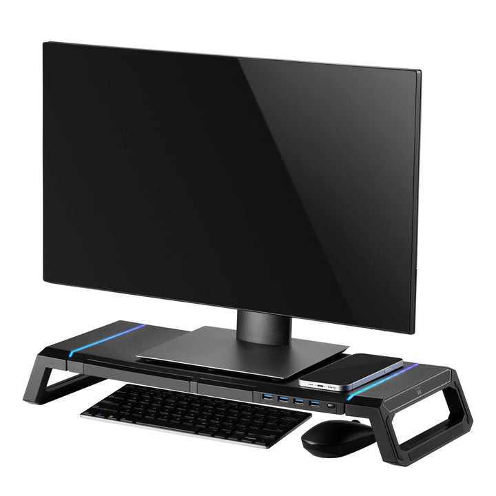 Ewent Monitorständer, RGB Monitor Riser, Klappbar, Smartphone- und Tablet-Halterung mit Ablagefach u
